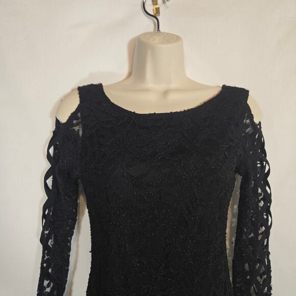 Vtg Jump Apparel Goth Emo Black Lace Bodycon Dress Witchy 80s Grunge LBD Medium - Picture 4 of 9
